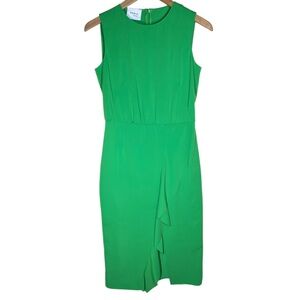 Akris Punto Dress Womens Size 2 Laser Cut Crepe Midi Sheath Green Draped Ruffle